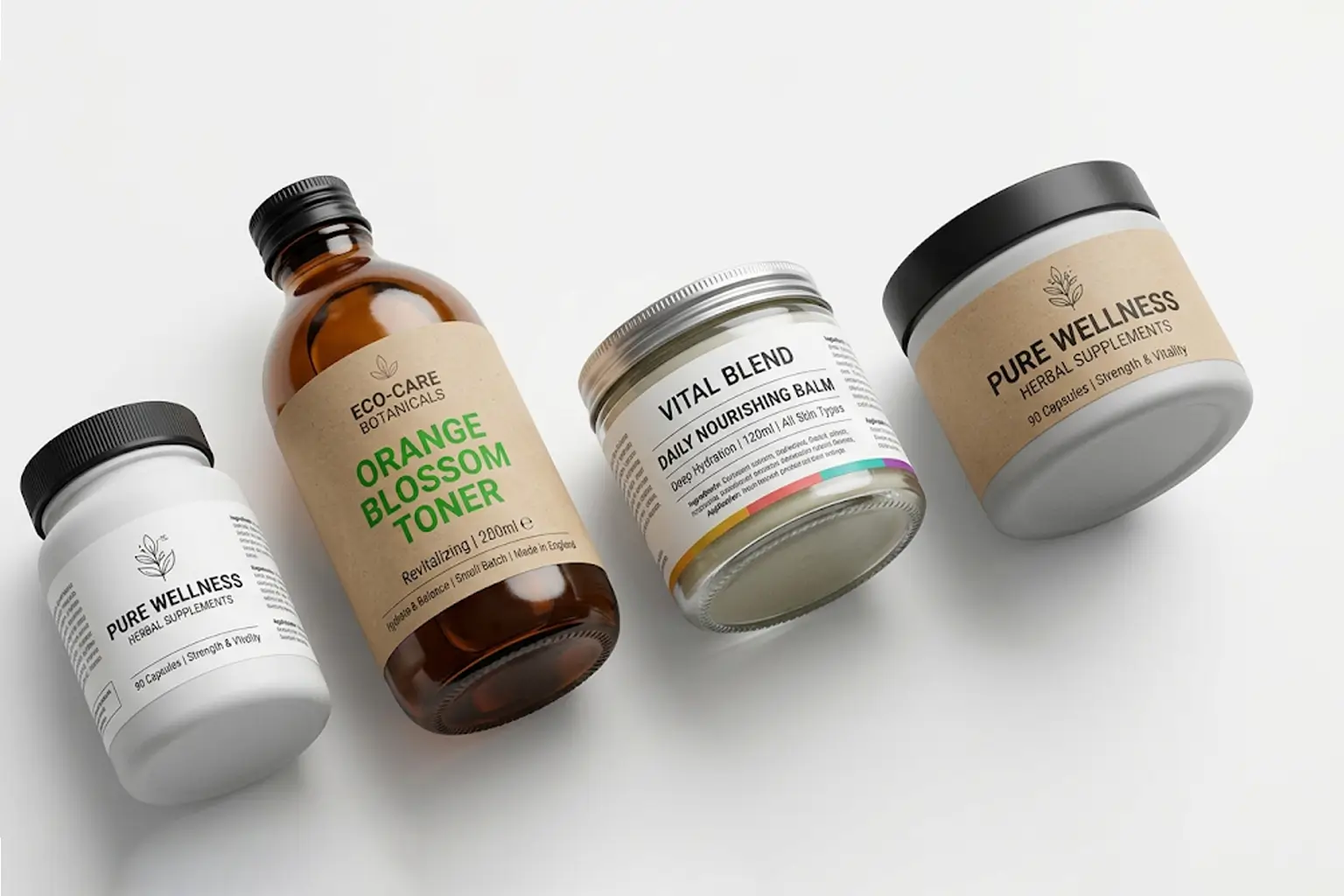 Custom pressure sensitive labels skincare supplement bottles