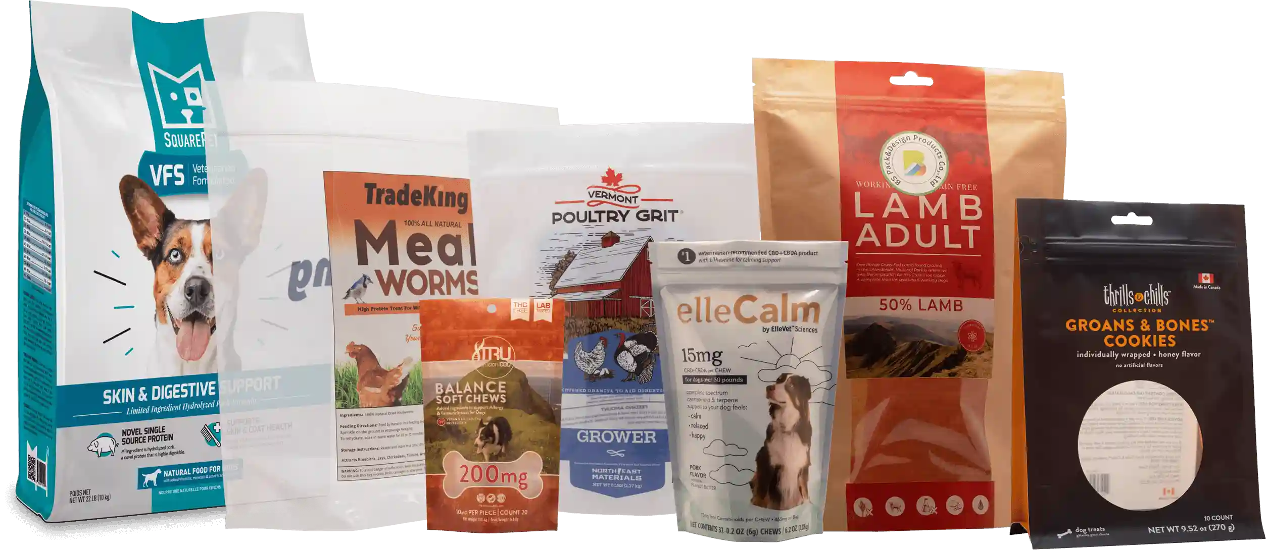 Custom printed pet food flexible pouches variety