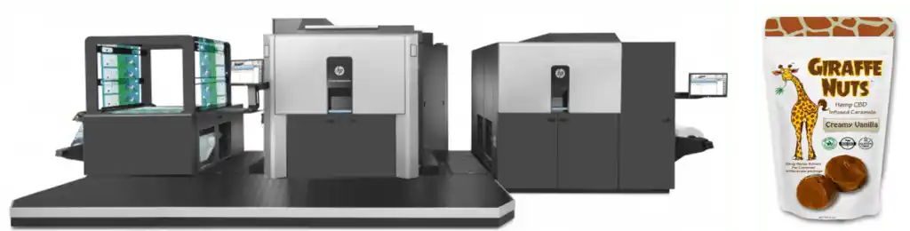 Digital printing machine for custom sized flexible pouches