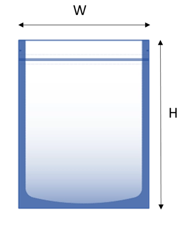 Flat pouch custom sizing width height diagram