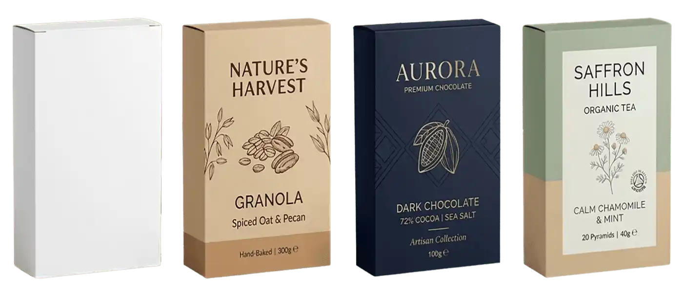 Folding carton packaging for food and tea products