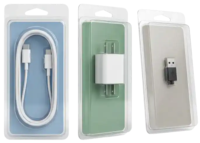 Minimal clamshell packaging for mobile accessories