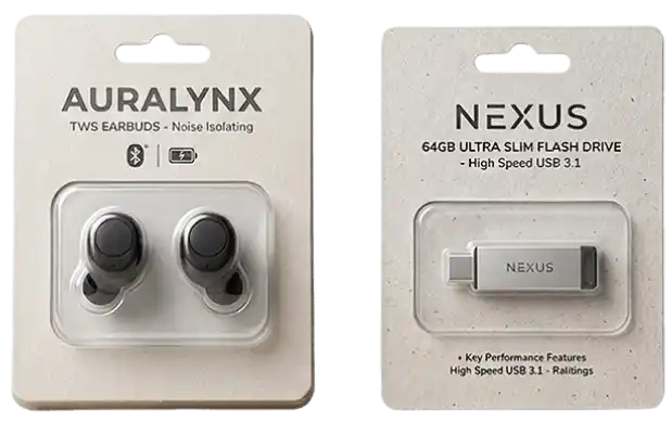 Blister Packaging Protective blister pack for earbuds and USB drive