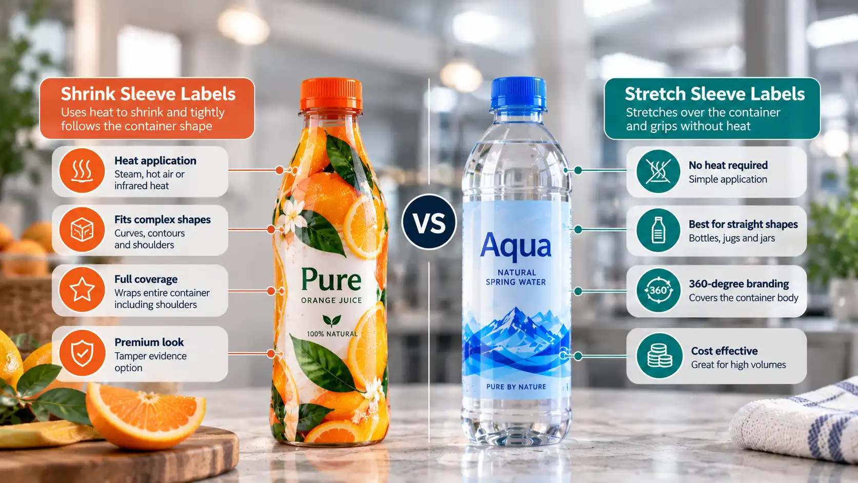 Shrink Sleeve vs Stretch Sleeve Labels Bottle Qualities