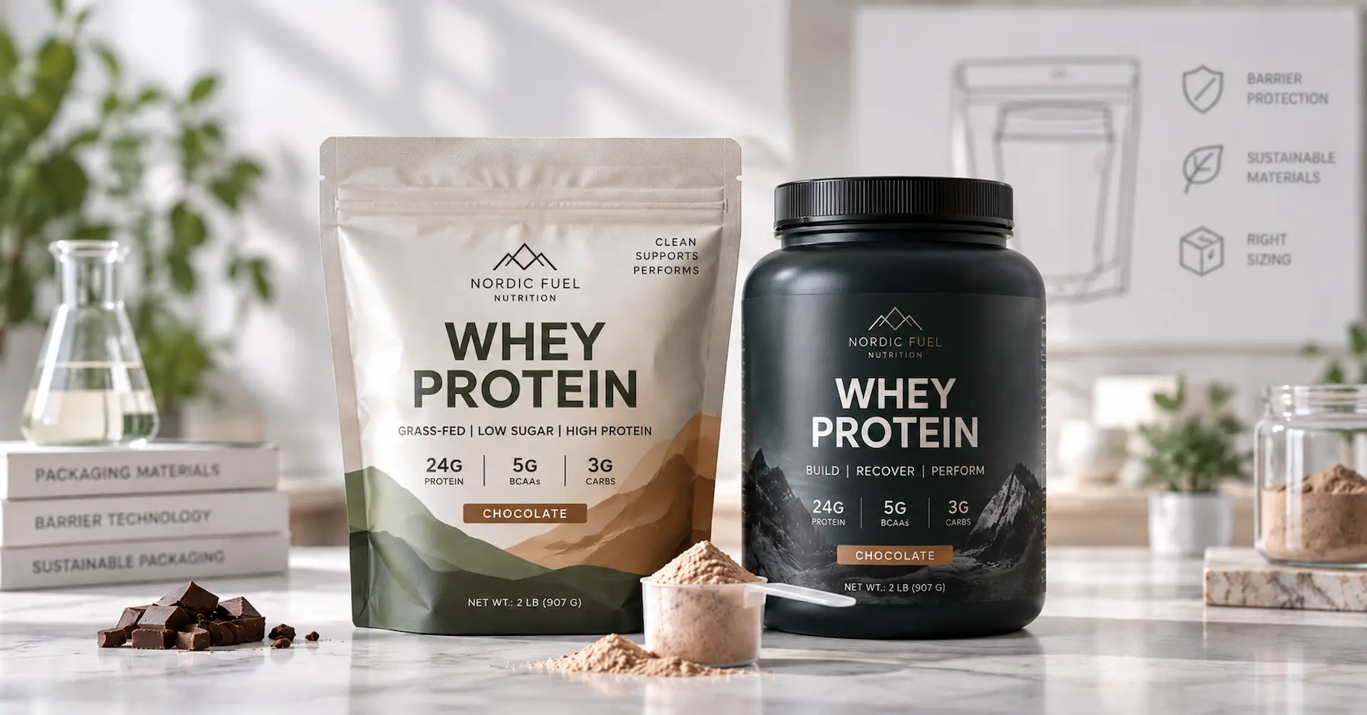 Protein Powder Packaging Pouch vs Tub