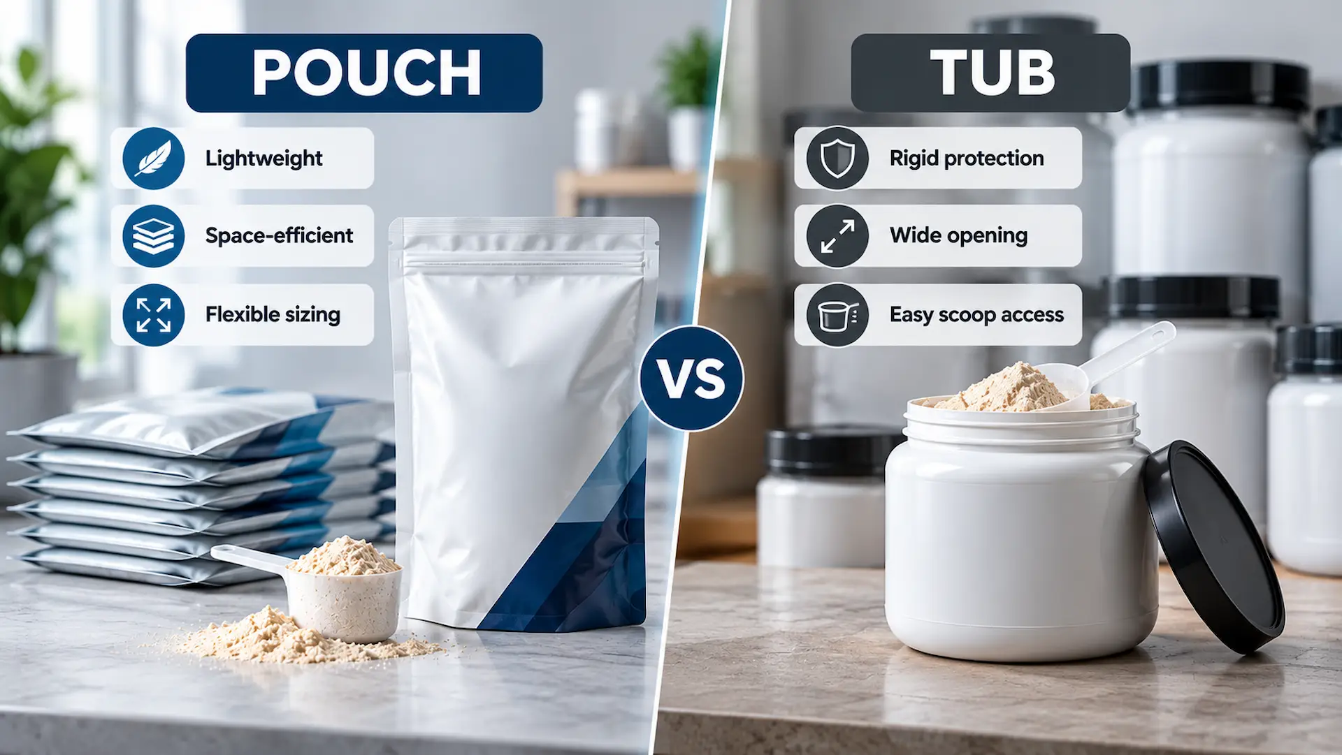 Protein Powder Pouch vs Tub