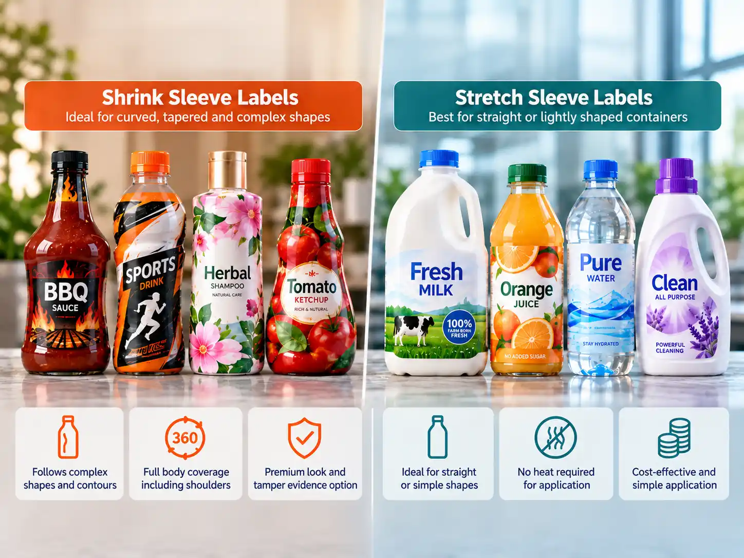 Shrink Sleeve vs Stretch Sleeve Labels Product Shapes