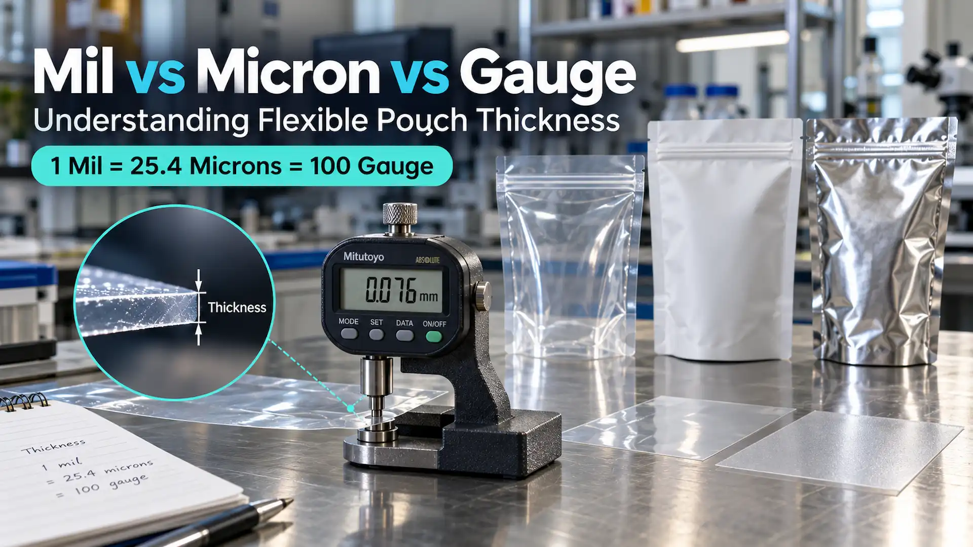 Measuring Flexible Pouch Thickness