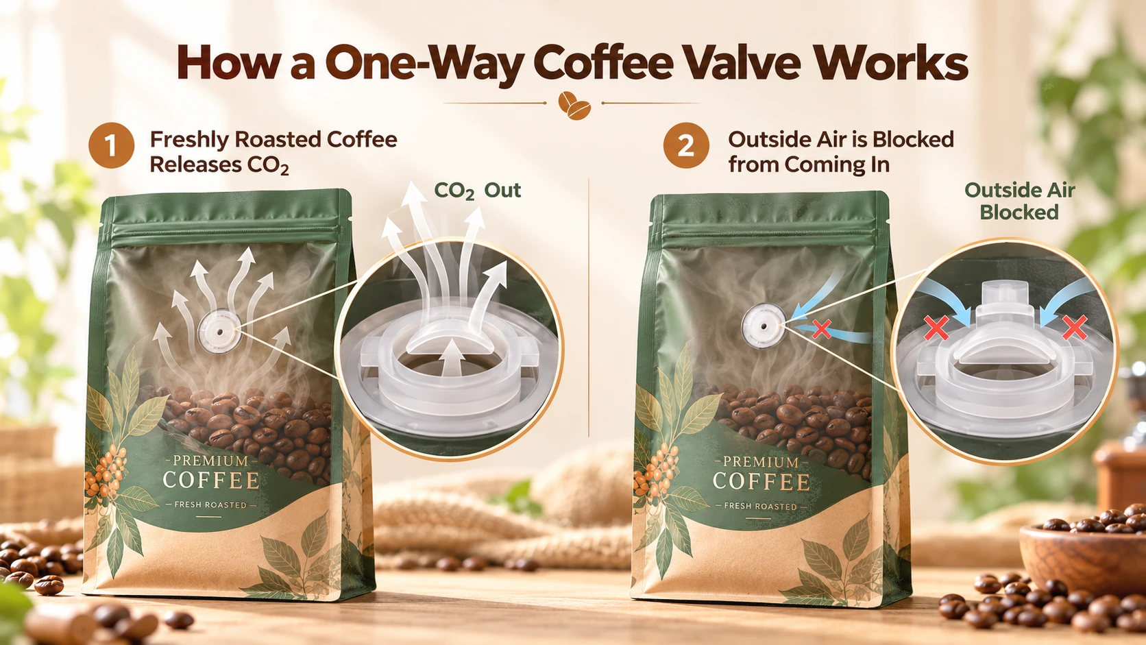 how one way coffee bag valve works